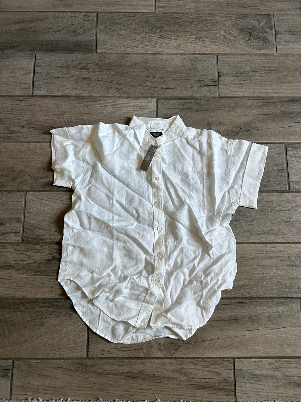 J. Crew White Short-Sleeve Button-Down Linen Shirt